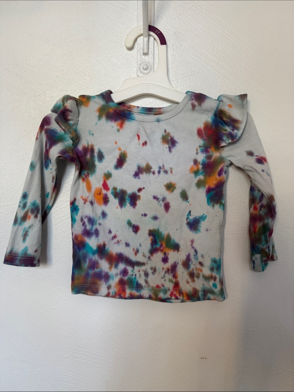 Carter's White Long-Sleeve Tie-Dye Ruffle Shoulder Top